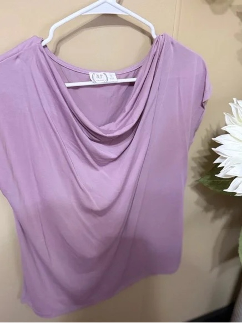 Draped Cowl Cap-Sleeve Top in Soft Lavender